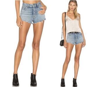 Grlfrnd Medium Wash Can't Get Enough Cindy Button Fly Cutoff Raw Hem Shorts 31